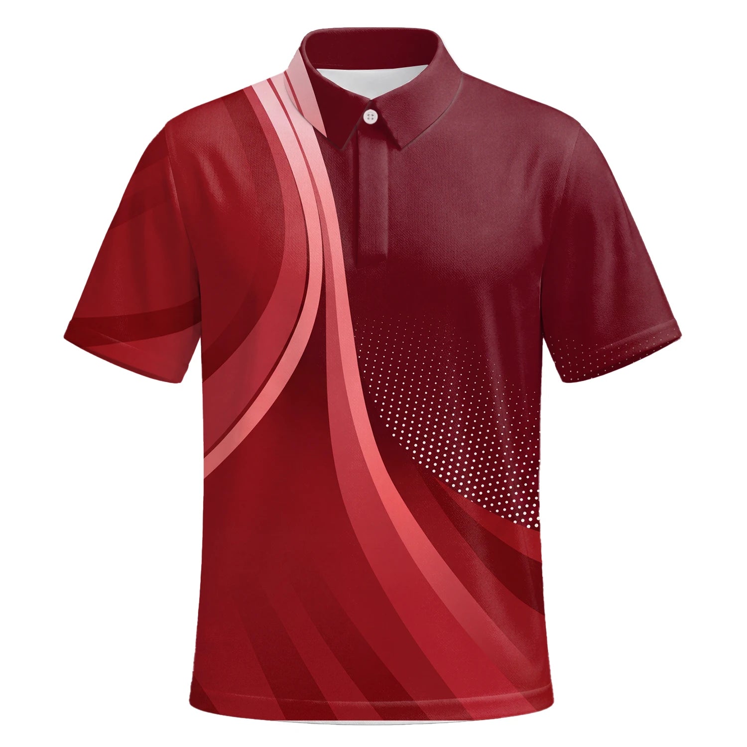 Personalisiertes Golf Poloshirt Bordeaux Rotes Abstraktes Wellen Design für Herren B4612 | Kurzarm Premium | 6.webp