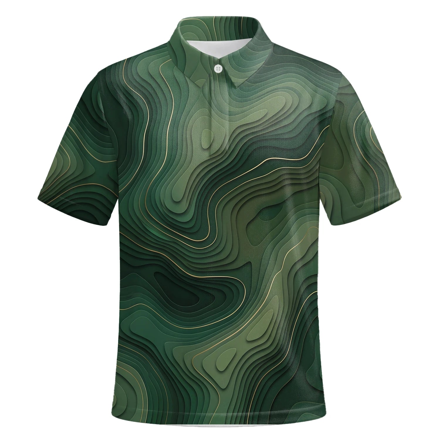 Personalisiertes Golf Poloshirt Grünes Topografisches Konturlinien Design für Herren H2497 | Kurzarm Premium | 6.webp