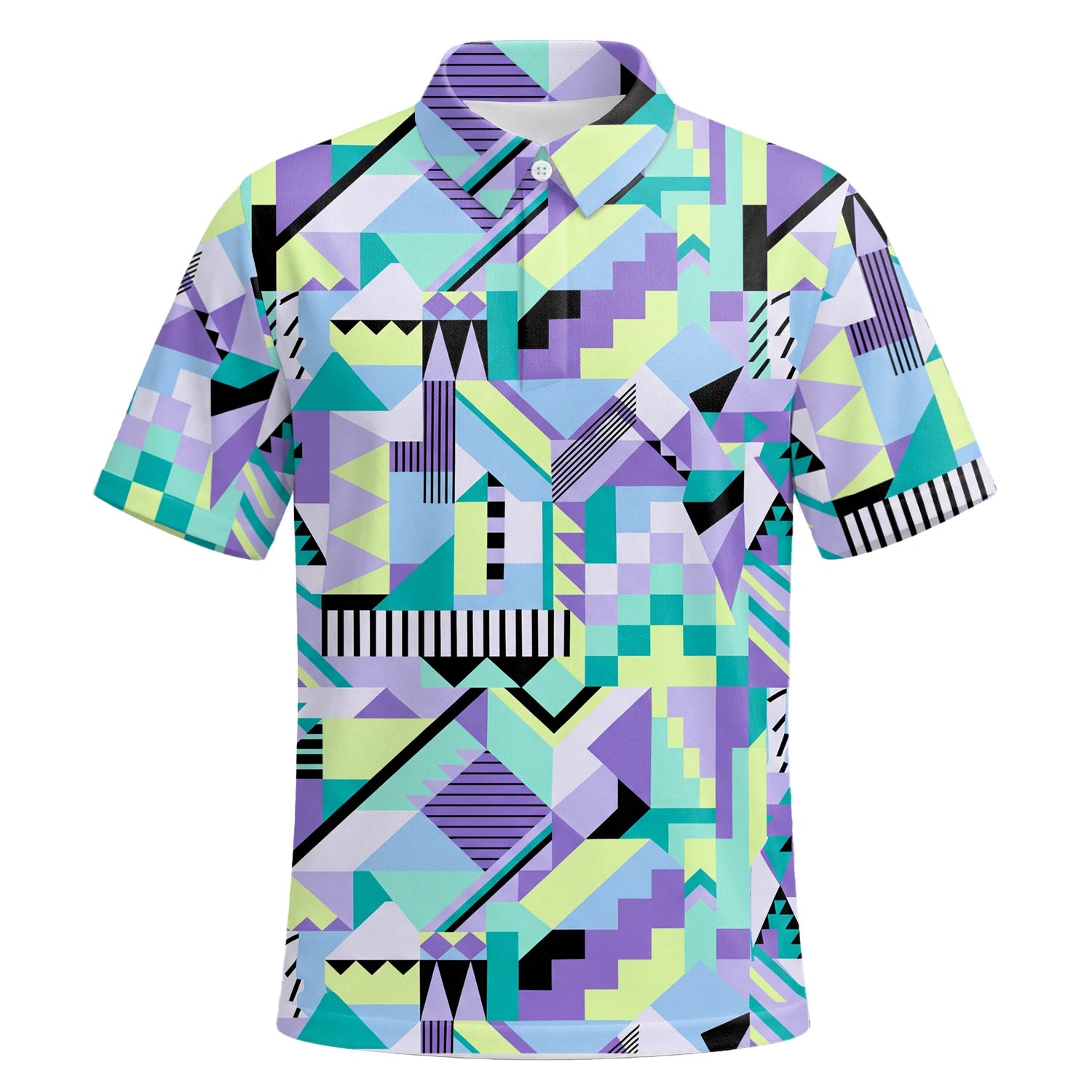 Personalisiertes Golf Poloshirt Pastell Geometrisches Memphis Muster für Herren Y0820 | Kurzarm Premium | 6.webp