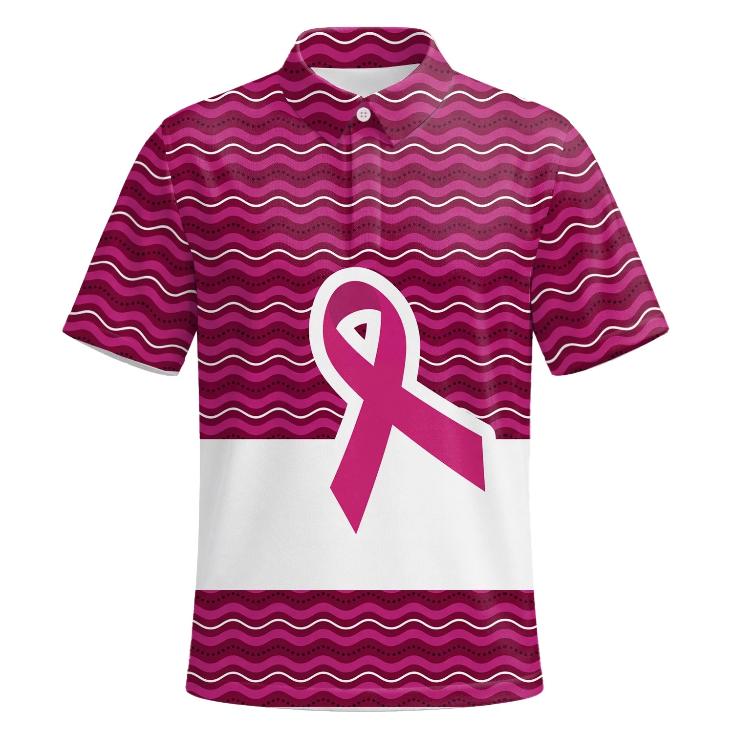 Personalisiertes Golf Poloshirt Rosa Brustkrebs Awareness Schleifen Wellen Design für Herren B1640 | Kurzarm Premium | 6.webp