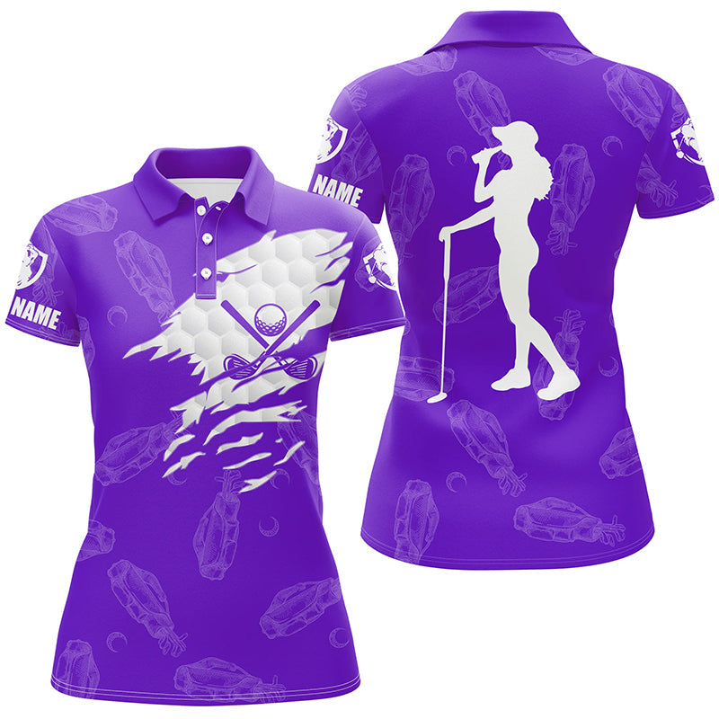 Personalisierte Damen Golf-Polo mit Namen | Golf-Club-Muster | Lila N7536