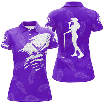Personalisierte Damen Golf-Polo mit Namen | Golf-Club-Muster | Lila N7536