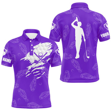 Personalisierte Golf-Polo-Shirts für Herren mit Golfschläger-Muster | Lila N7536