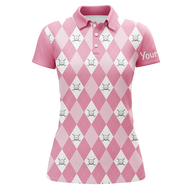 Damen Golf Polo-Shirt mit rosa Argyle-Muster N5156