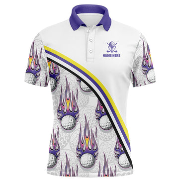 Herren Golf-Polo-Shirt mit lila Flammendruck und individueller Namensstickerei N6106
