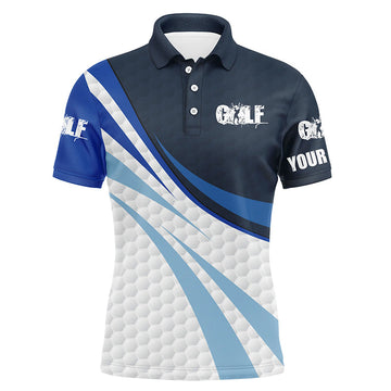 Personalisierte Herren Golf Poloshirts in Blau und Weiß mit Namen N4316