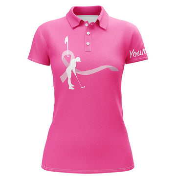 Frauen Golf Polo Shirt zur Brustkrebsbewusstseinskampagne - Individuelles Team Polo mit pinkem Band N6371