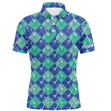 Individuelles Golf-Polo-Shirt für Herren im grünen und blauen Argyle-Muster – Das perfekte Geschenk für Golfer N6849
