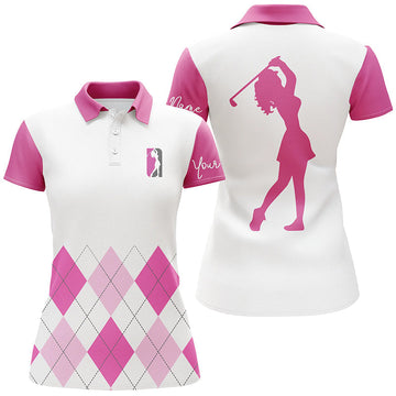 Damen Golfpoloshirt in Pink mit Rautenmuster – Individuelles Golfoberteil für stilvolle Spielerinnen N5238