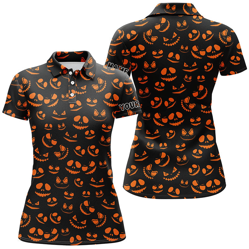 Modisches Damen Halloween Golf Polo-Shirt in Orange und Schwarz - Individuelle Halloween Golfbekleidung für Frauen N6152