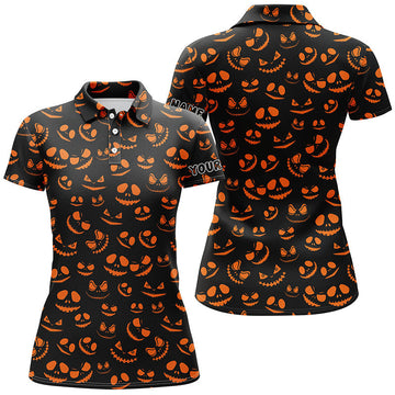 Modisches Damen Halloween Golf Polo-Shirt in Orange und Schwarz - Individuelle Halloween Golfbekleidung für Frauen N6152
