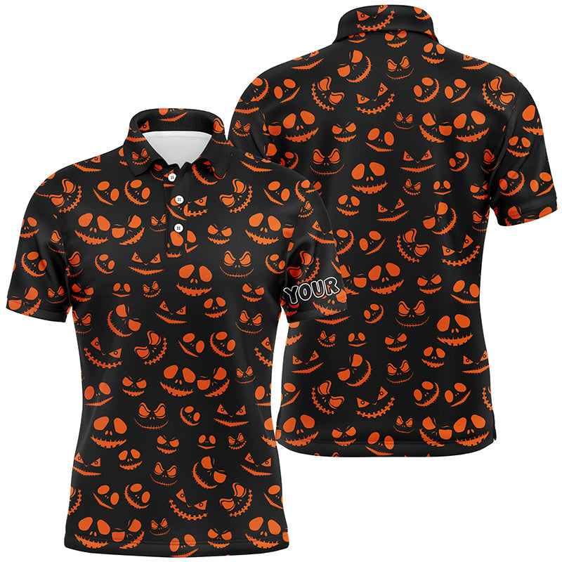 Witziges Halloween Polo-Shirt für Herren in Orange und Schwarz – Individuelles Golf-Outfit N6152