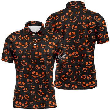 Witziges Halloween Polo-Shirt für Herren in Orange und Schwarz – Individuelles Golf-Outfit N6152