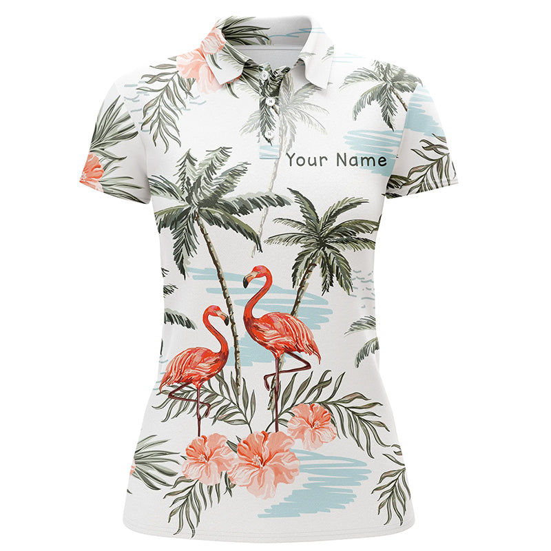 Elegantes Golf-Polo für Damen mit Flamingo- und Palmen-Motiv – Individuelles Geschenk N6878