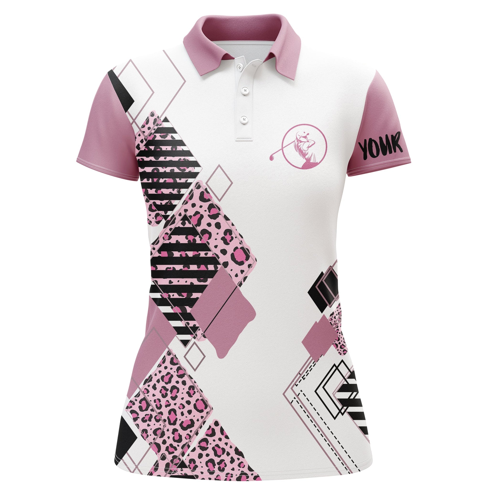 Personalisierbares Pinkes Damen Golfpoloshirt mit Weißem Leopardenmuster - Das perfekte Golfgeschenk für Frauen N3628