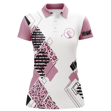 Personalisierbares Pinkes Damen Golfpoloshirt mit Weißem Leopardenmuster - Das perfekte Golfgeschenk für Frauen N3628