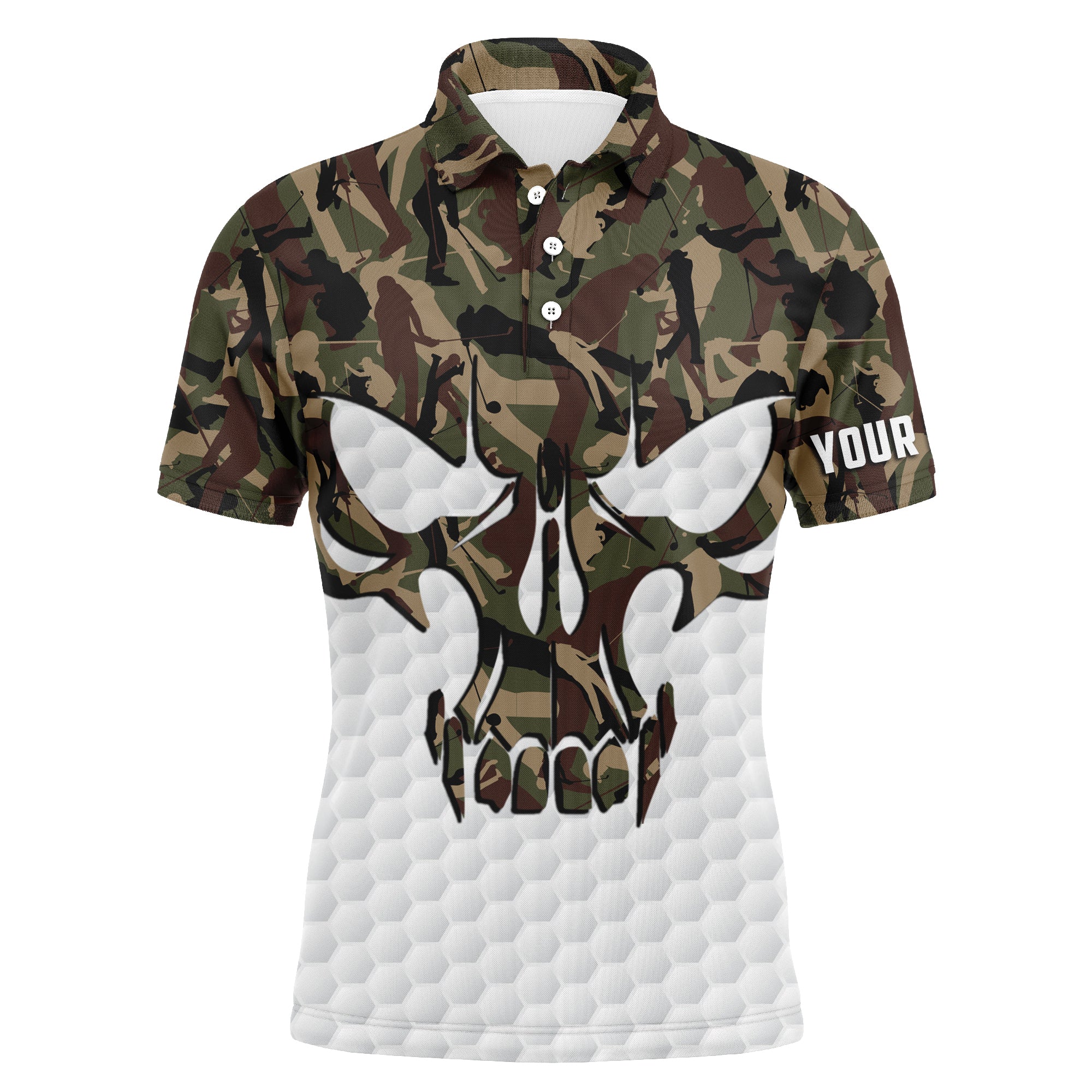 Herren Langarm Camo Golf Polo mit Totenkopf - Individuelle Golfbekleidung für Golf-Enthusiasten - Perfekte Geschenke für Golfer N3342