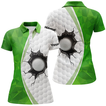 Elegantes Damen-Golfpoloshirt mit grün-weißem Golfball-Muster – Individuell Gestaltbar für Stilbewusste Spielerinnen N7360