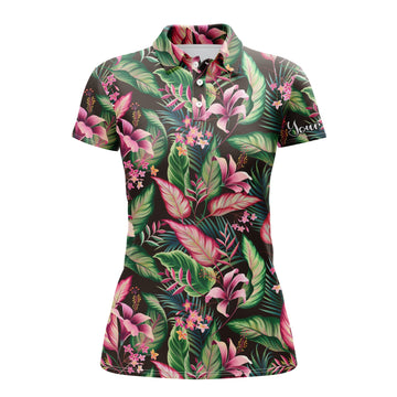 Damen Golf Poloshirt mit Blumenmuster und tropischen Blättern - Individuelle Team Golf Poloshirts N3692