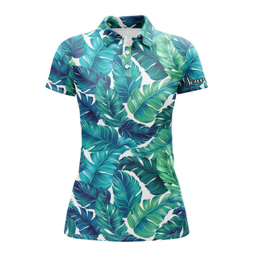 Türkise und Grüne Tropenblätter Damen Golf Polo - Individuelle Team Golf Poloshirts N3693