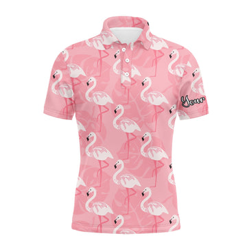 Personalisierbares Herren Golf Polo Shirt mit pinkem Flamingo-Muster und UV-Schutz – Perfektes Geschenk N3695