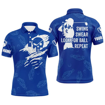Personalisierbares Herren Golf Polo-Shirt mit Golfschläger-Muster | Blau N4012