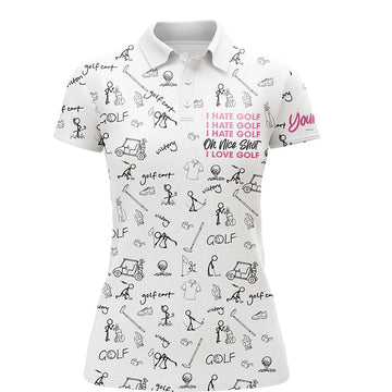 Witziges Damen Golf Polo-Shirt - "Ich hasse Golf, guter Schlag" - Icons-Muster N6080