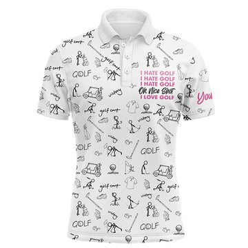 Witziges Herren Golf Polo-Shirt - "Ich hasse Golf, guter Schlag" - Icons-Muster N6080