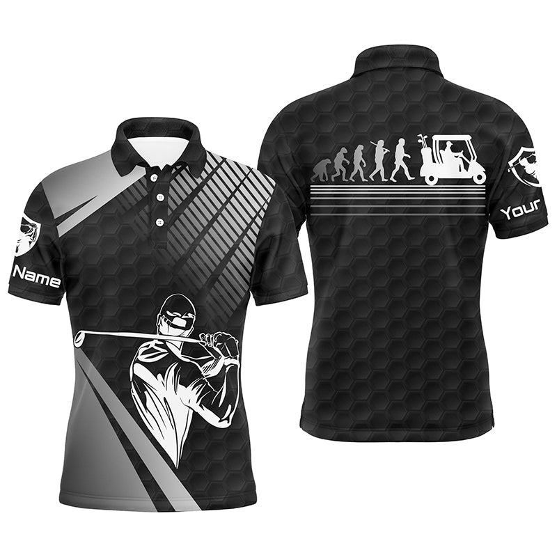 Personalisierbares schwarzes Golf Evolution Polo für Herren – Humorvolles Golfshirt für Männer N4698