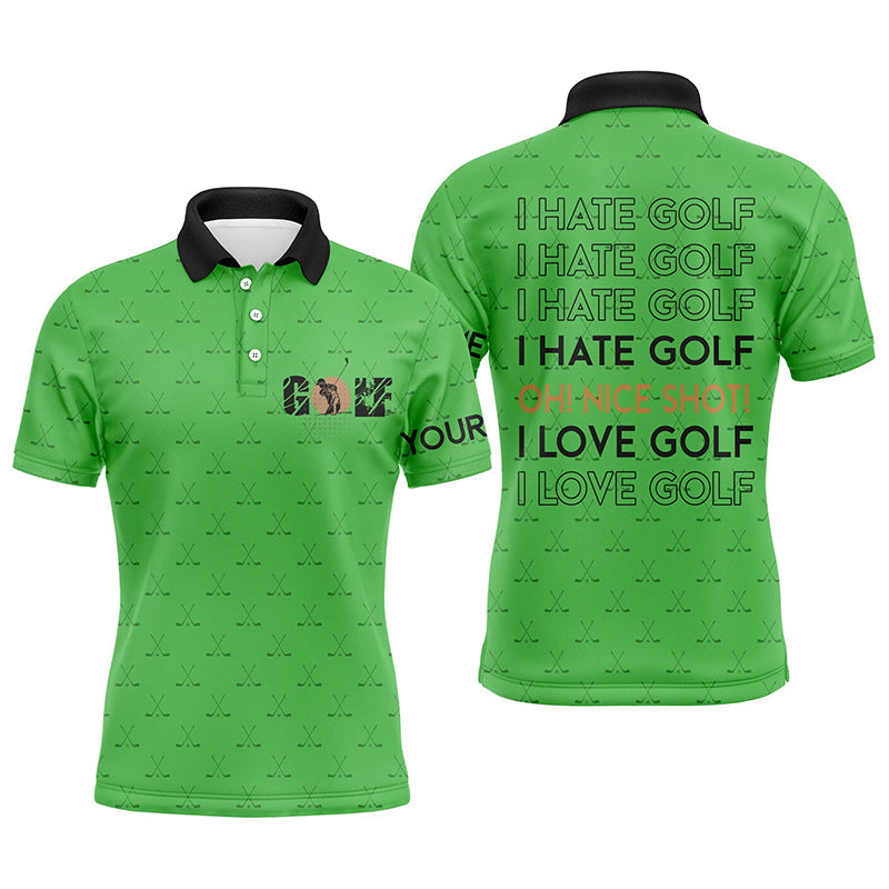 Witzige Herren Golfpoloshirts - "Ich hasse Golf... Guter Schlag!" - Individuelles Grünes Muster - Ich liebe Golf N7246