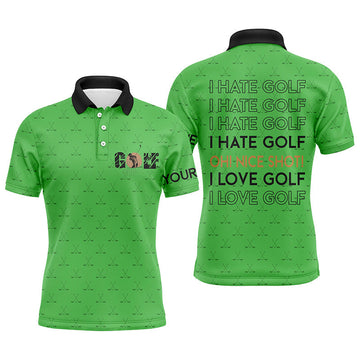 Witzige Herren Golfpoloshirts - "Ich hasse Golf... Guter Schlag!" - Individuelles Grünes Muster - Ich liebe Golf N7246
