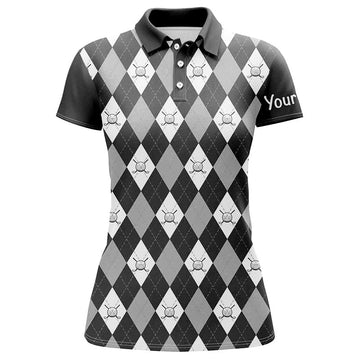 Damen Golf Polo-Shirts mit schwarzem Argyle-Muster – Individuell gestaltbare Golfshirts für Damen N7422