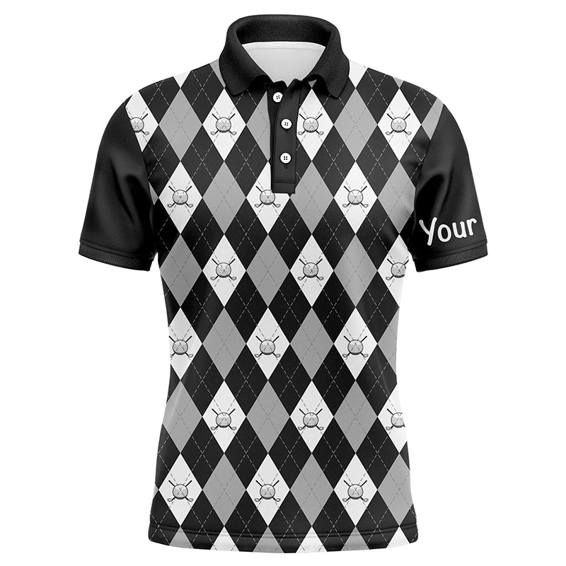 Stylisches Herren-Golfpoloshirt mit schwarzem Argyle-Muster – Individuelle Golfbekleidung für modebewusste Männer N7422