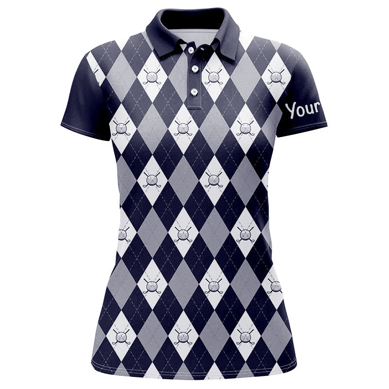 Elegantes navyblaues Argyle-Damen-Golfpoloshirt – Individuell gestaltbares Golfshirt für Frauen N7423