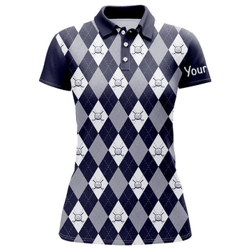 Elegantes navyblaues Argyle-Damen-Golfpoloshirt – Individuell gestaltbares Golfshirt für Frauen N7423