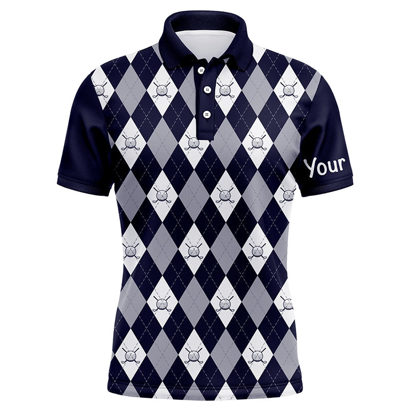 Elegantes Polo-Shirt für Herren im Navy-Blau mit Rautenmuster – Individuelle Golfbekleidung für stilbewusste Golfer N7423