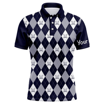 Elegantes Polo-Shirt für Herren im Navy-Blau mit Rautenmuster – Individuelle Golfbekleidung für stilbewusste Golfer N7423