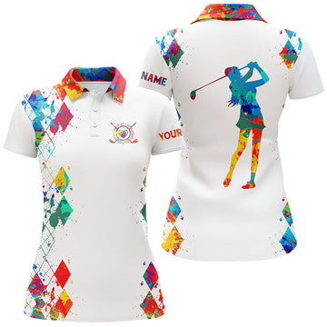 Personalisierte Aquarell-Golfpoloshirts für Damen in Weiß – Das perfekte Geschenk für Golfenthusiasten N3707
