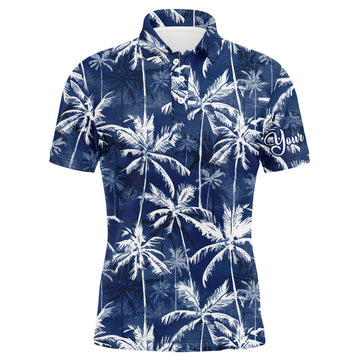 Herren Golf Poloshirt mit UV-Schutz - Tropisches Blau mit Palmen-Motiv N3711