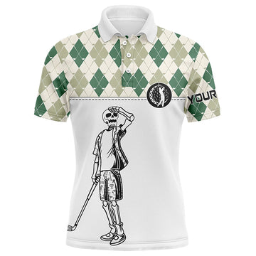 Herren Golf Polo mit Totenkopf-Design in grünem Argyle-Muster N6546