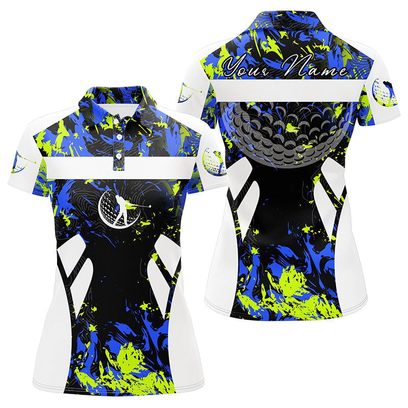 Personalisierbares Damen Golf Polo-Shirt in Grün-Blau-Camouflage - Stilvolles Golfgeschenk für Frauen N7255