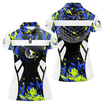 Personalisierbares Damen Golf Polo-Shirt in Grün-Blau-Camouflage - Stilvolles Golfgeschenk für Frauen N7255