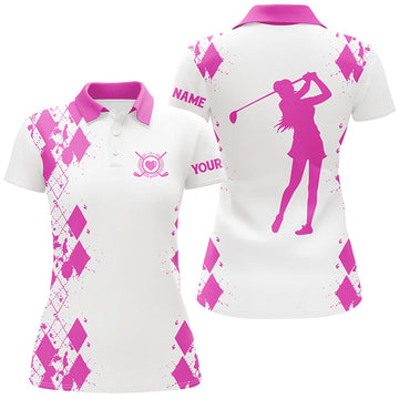 Personalisierte Damen Golf-Polo-Shirt in Weiß | Perfektes Geschenk für Golferinnen in Pink N4509