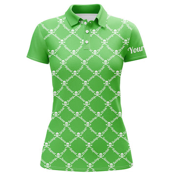 Personalisierte Damen Golf Poloshirts - Schwingen, Schwitzen, Trinken, Wiederholen - Stylisches Golf Skull Design in Grün N4885