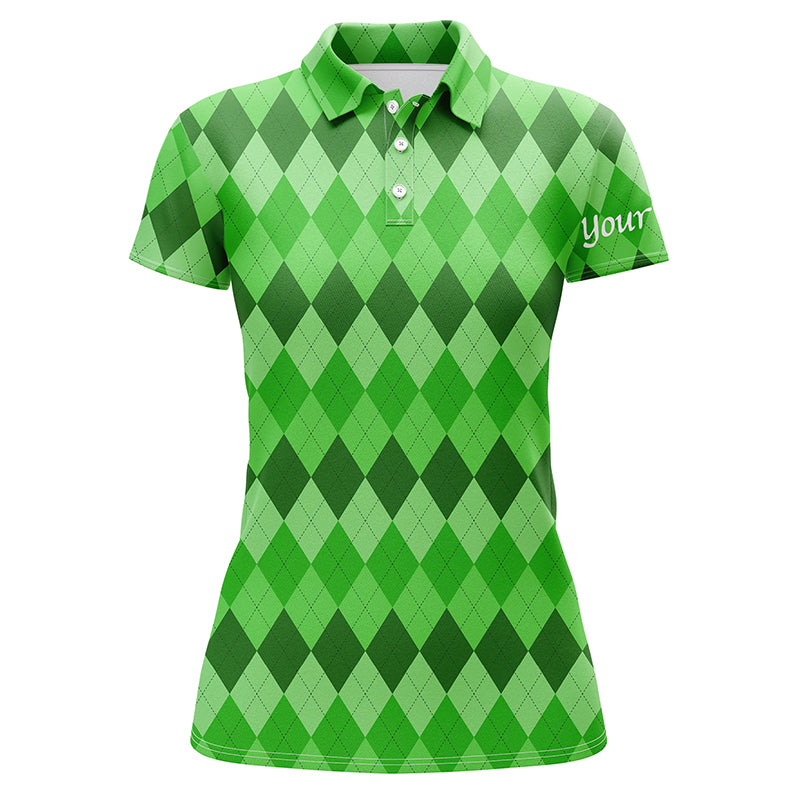 Damen Golf Polo-Shirt mit grünem Rautenmuster für individuelle Teams – St. Patrick's Day Edition N4725