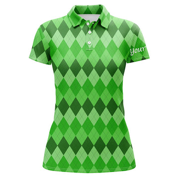 Damen Golf Polo-Shirt mit grünem Rautenmuster für individuelle Teams – St. Patrick's Day Edition N4725