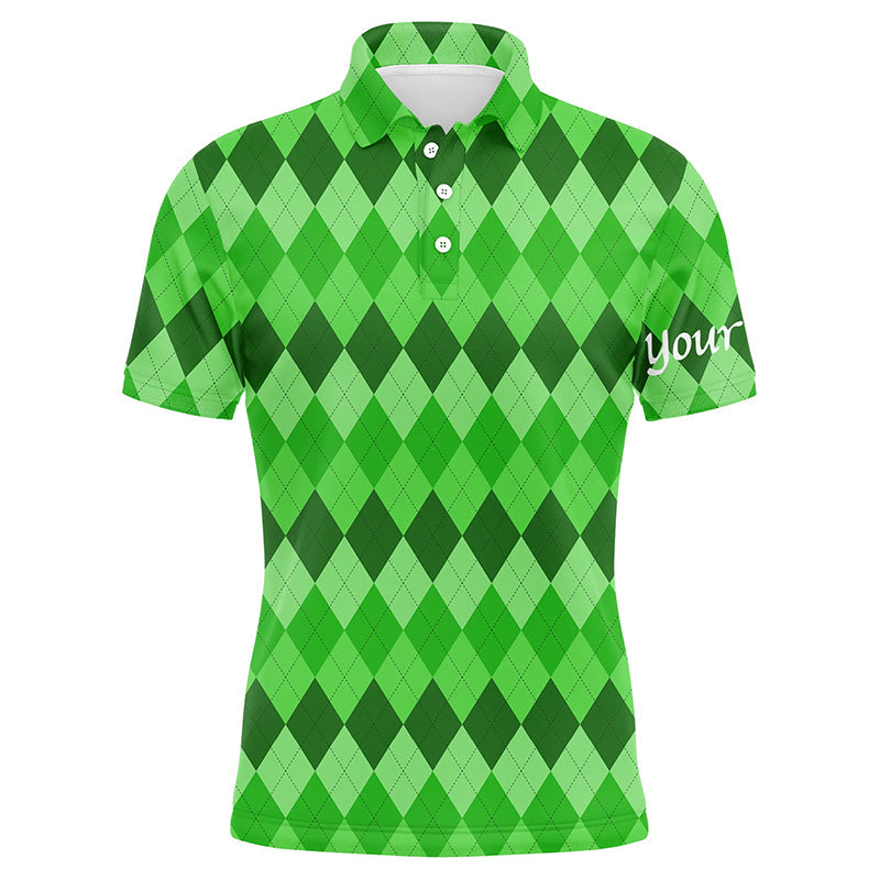 Grünes Herren-Golfpoloshirt mit Rautenmuster - Individuell gestaltbare Teambekleidung für den St. Patrick's Day N4725