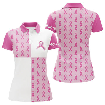 Personalisierte Damen Golf-Polo-Shirt mit pinkem Brustkrebs-Ribbon N7454