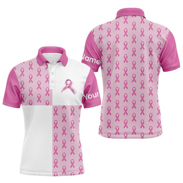 Personalisierte Pinke Golf-Polo-Shirt mit Brustkrebs-Rosa-Schleifen-Muster - Perfektes Geschenk für Golfer N7454
