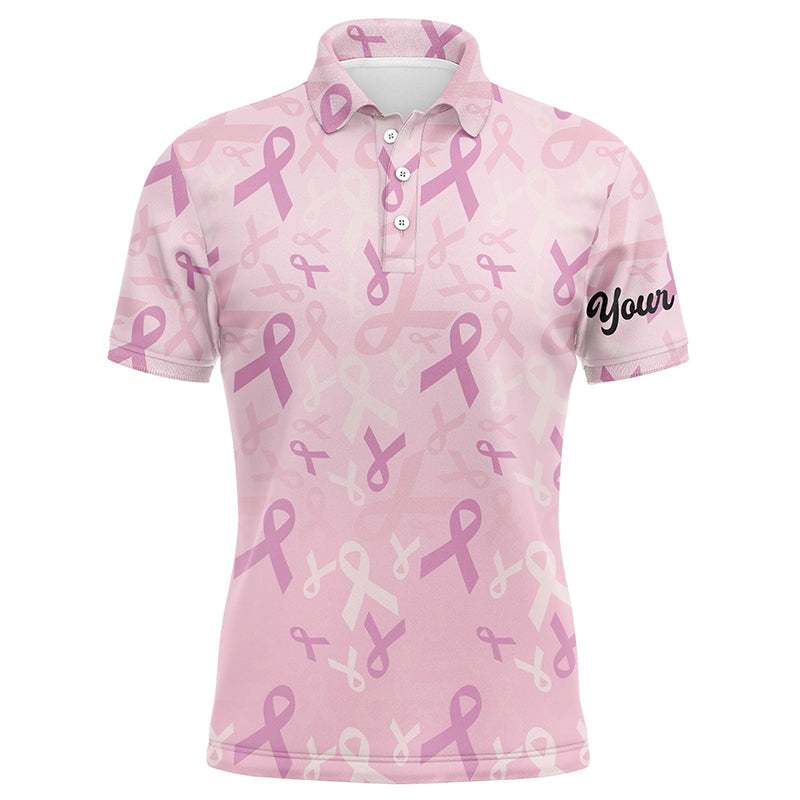 Personalisierte Herren Golf Poloshirts mit pinkem Schleifen-Motiv zur Unterstützung der Brustkrebsbewusstseinskampagne N6377